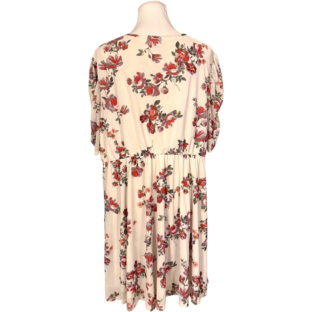 Maurices Floral Wrap Dress Women 2X Cream Pink Mesh Ruched Sleeve Knee Length - Picture 3 of 10